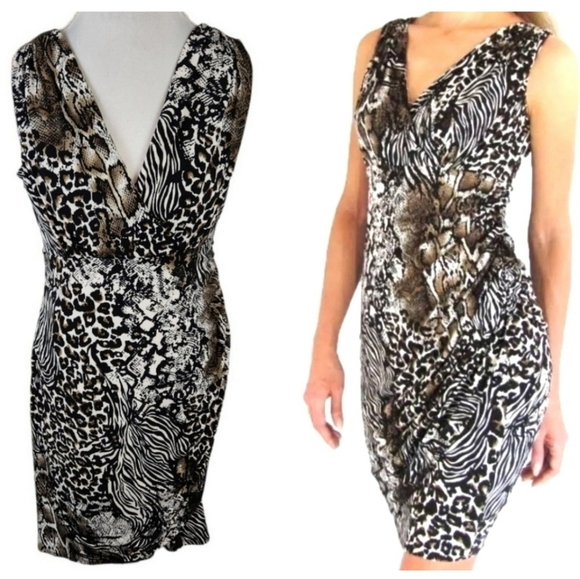Alfani Dresses & Skirts - Alfani | Bodycon Faux Wrap Dress Size 12 Animal Print